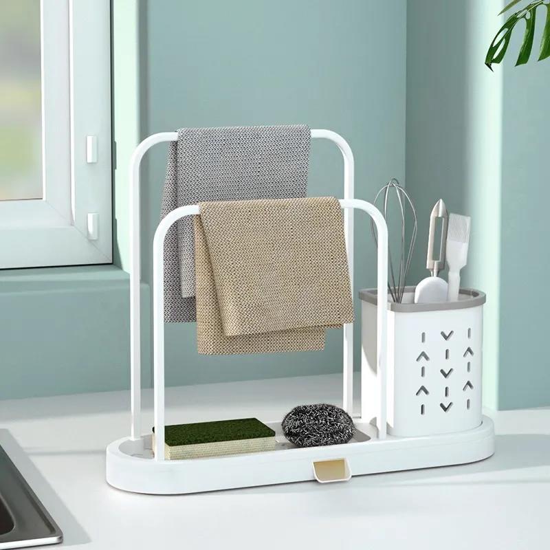 Kitchen Rag Drain Rack Cup Brush Steel Ball Baijie Arrangement Rack Sponge Supplies Hanging Dishcloth Storage Artifact