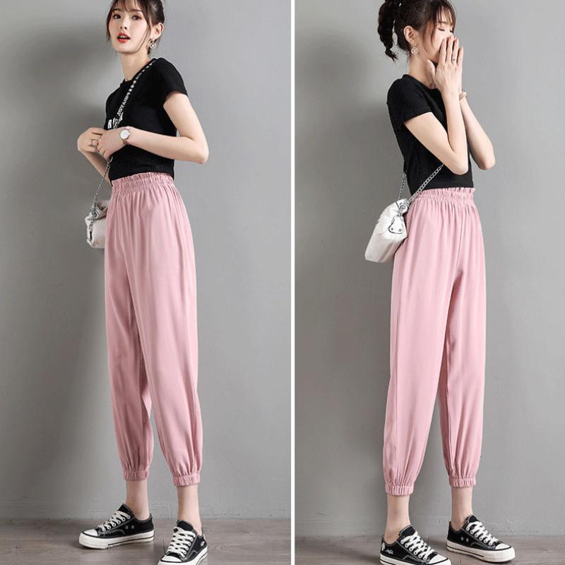 Chiffon Beamed Nine-point Harem Pants Female Summer Thin Section High Waist Drape Ice Silk Sports and Leisure Bloomers