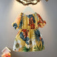 Girls Printed Sweet Chiffon Dress Waist 1-7 Years Old Lady Princess Skirt Loose A-line Skirt Fabric Light and Breathable