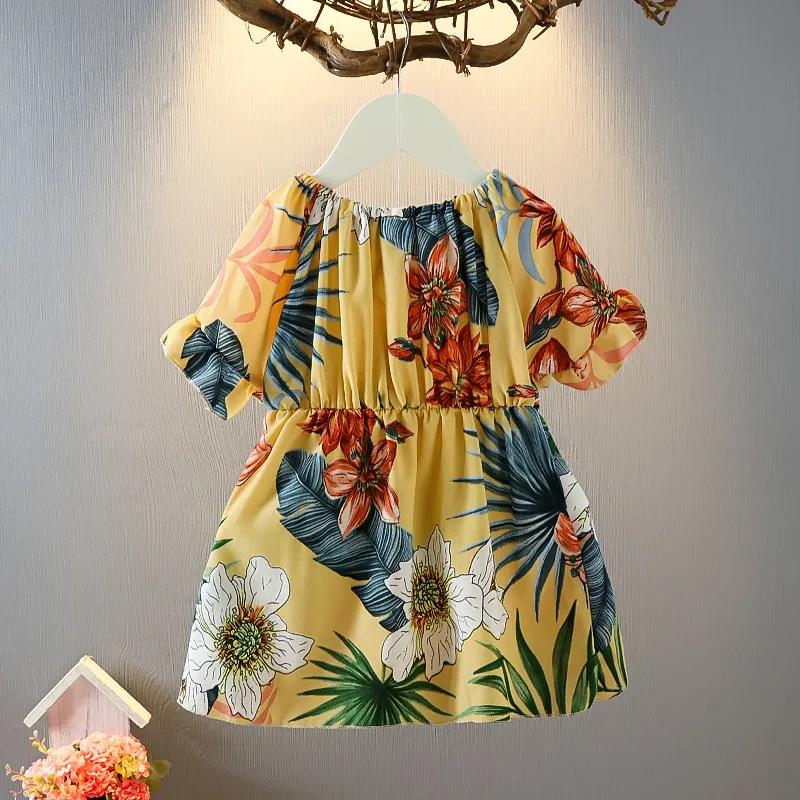 Girls Printed Sweet Chiffon Dress Waist 1-7 Years Old Lady Princess Skirt Loose A-line Skirt Fabric Light and Breathable