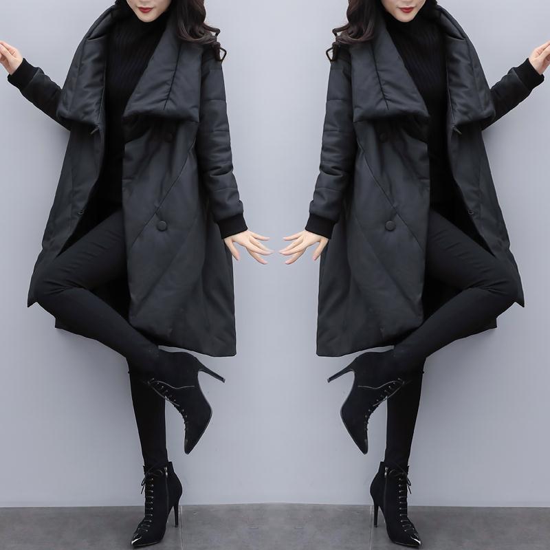 Women's Winter Parka Jacket Loose Plus Size Mid-length  Padded Jacket Women's Black Cloak Coat  Thick Parka Coat