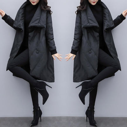 Women's Winter Parka Jacket Loose Plus Size Mid-length  Padded Jacket Women's Black Cloak Coat  Thick Parka Coat