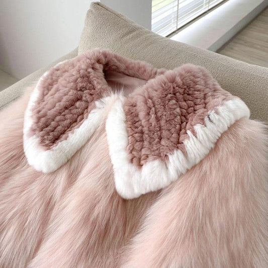 Large Size Pink Furry Coat Women's Short Winter Thickened Warm Furry Fox-like Fur Coat