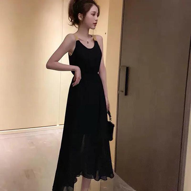 Black Sexy S-XL Women's Chiffon Dress Backless Bowknot Sleeveless Solid Color Elastic Waist Mid-calf Daily Wear Office Dating Party