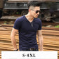 Summer Solid Color Men's Short-sleeved T-shirt V-neck Half-sleeved Top White Men's Bottoming Shirt Slim T-shirt Trend