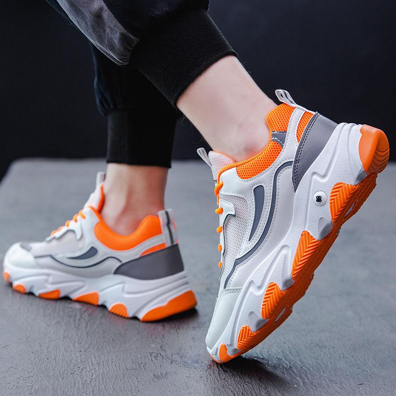Men Dad Sneakers Platform Leather Mesh Sports Sneakers Lace Up Thick Bottom Trainers Shoes Boys Casual Sneakers Men