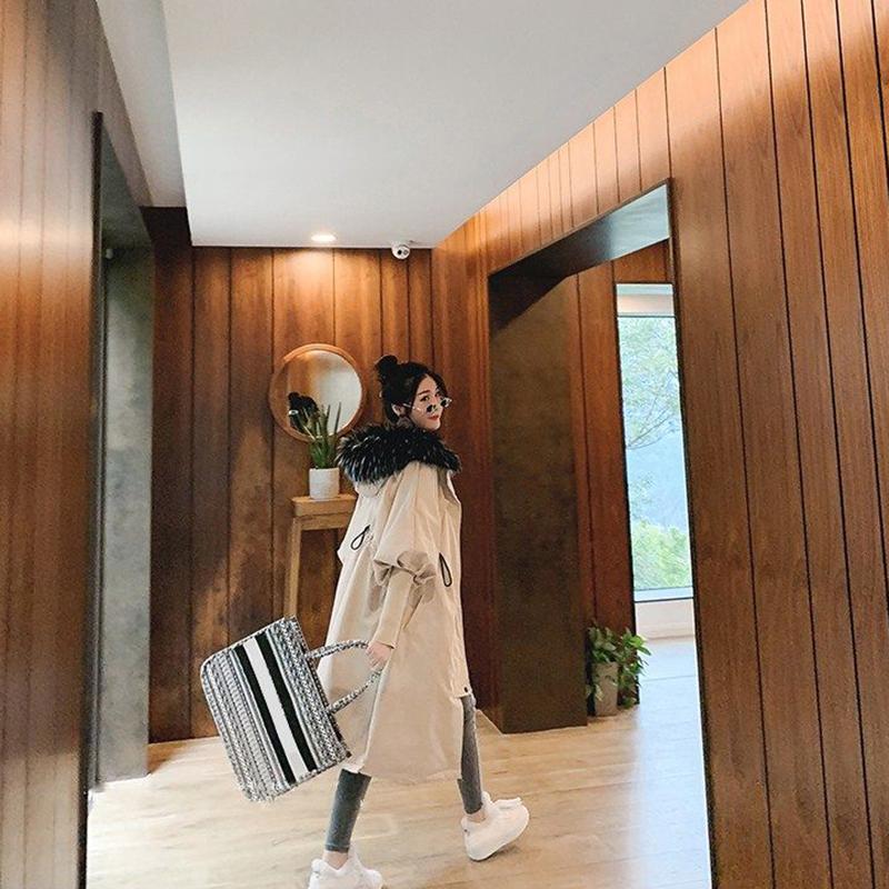 Fashionable Thickening Plus Velvet Big Fur Collar Hooded Tooling Padded Jacket Plus Size Female Lantern Sleeve Jacket Fur Collar Detachable