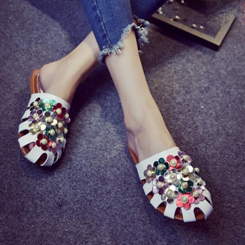 Half Slippers Women's Outer Wear Summer Fashion All-match Net Red Flat-bottomed Lazy Sandals and Slippers
