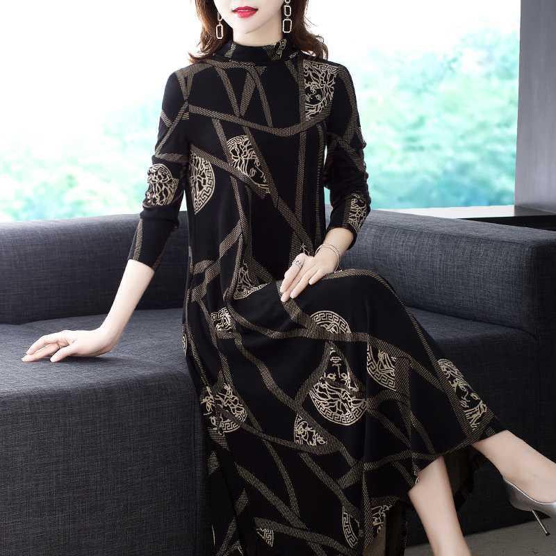 Large Size Casual Long-sleeved Dress Literary Retro Loose Long Skirt All-match Hal Turtleneck Sweater