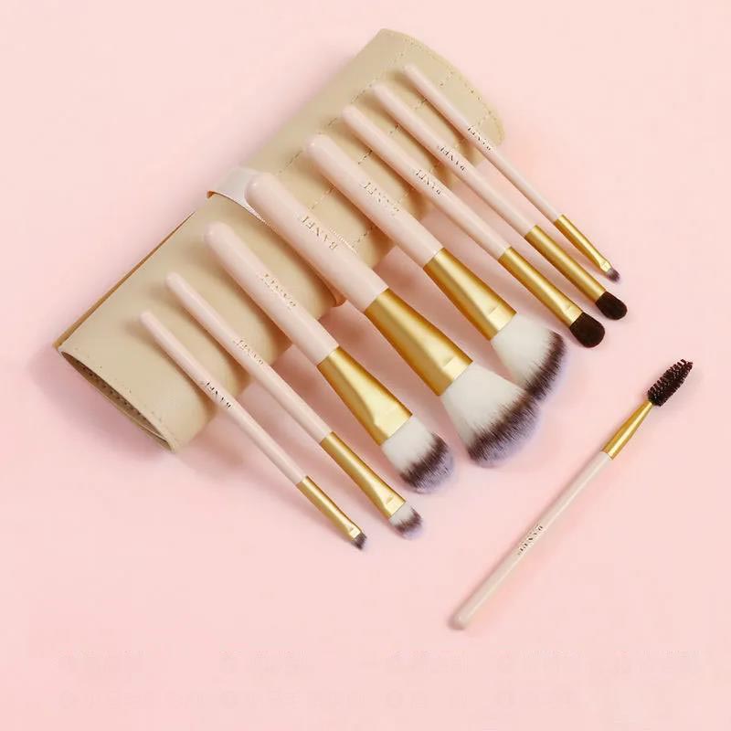 9pcs Animal Hair Makeup Brush Set Soft Hair Eye Shadow Brush Makeup Bag Beauty Makeup Full Set