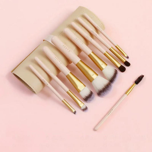 9pcs Animal Hair Makeup Brush Set Soft Hair Eye Shadow Brush Makeup Bag Beauty Makeup Full Set