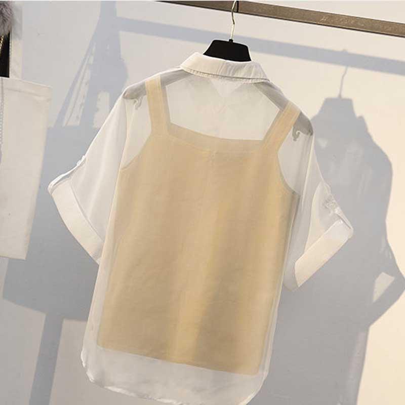 XL-5XL Women Chiffon T-shirt+shorts+vest 3pcs Office Ladies Short Sleeve Top Pants Set
