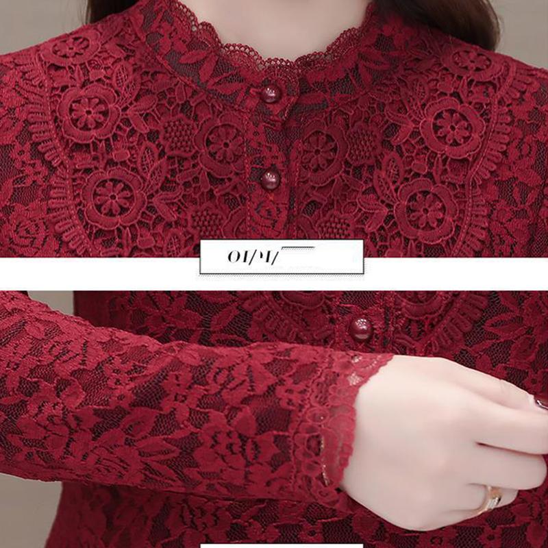 Lace Dress Autumn and Winter Temperament Long-sleeved Bottoming Skirt Waist Slim A-line Mid-length Ladies Dress