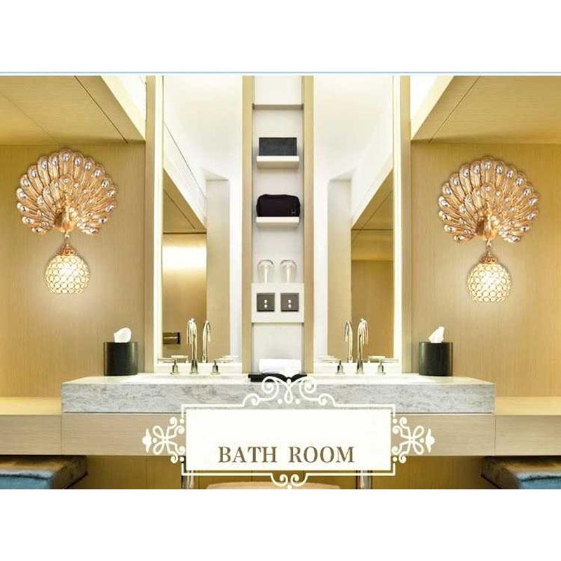 gold Peacock Wall Lamp Study Bedside Living Room Aisle TV Wall Crystal LED Wall Lamp glass shade