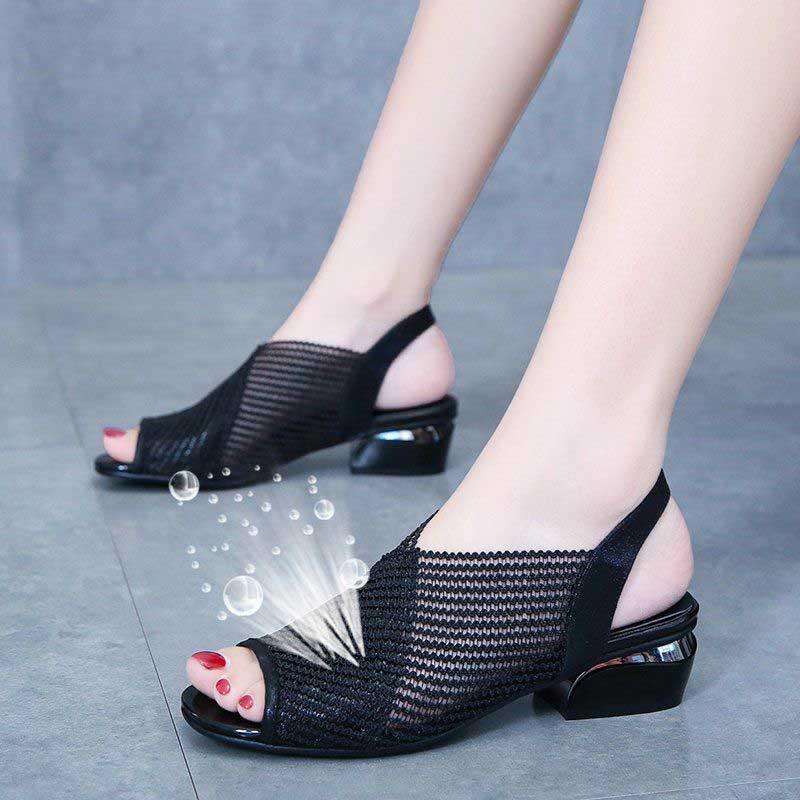 Plus Size 35-41 Summer Women Outdoor Hollow Mesh High Heels Flat Bohemian Beach Shoes Non-slip Office Lady Sandals