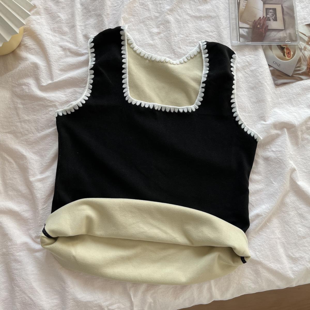 Velvet Women Vest Sexy Winter Thermals Square Neck Sleeveless Warm Body Tops Slim Solid Seamless Inner Wear Thermal Underwear