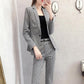 Spring and Autumn Black and White Professional Plaid Suit Suit Women's Temperament Long-sleeved Suit Pants Two-piece Set
