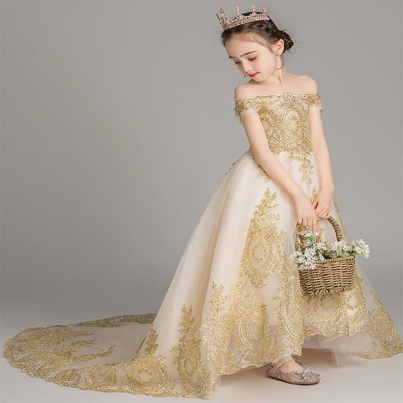 Children Dress Girls Princess Dress Little Girl Birthday Host Catwalk Piano Performance Evening Dress Summer