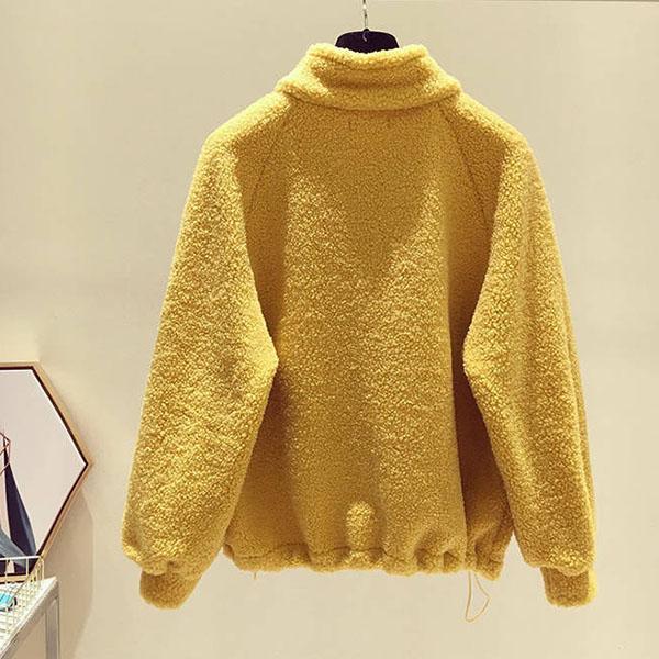 Faux Lamb Wool Plus Fleece Sweater Autumn and Winter Loose Half Zipper Coat Furry Padded Top