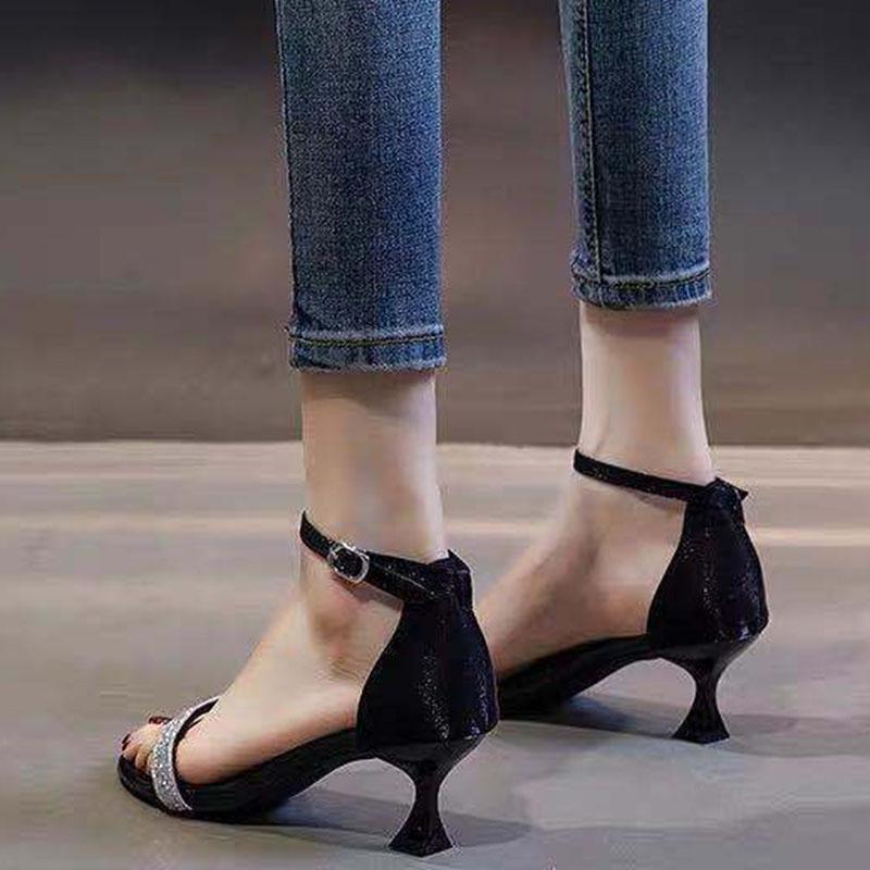 Plus Size 34-40 Women Shiny Slippers Outdoor Bohemian Beach High Heels Wear-resistant Non-slip Office Lady Word Deduction Sandals