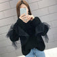 Hollow Lace Stitching Sweater Autumn and Winter Fashion Bottoming Shirt Solid Color Long-sleeved V-neck Sweater Casual All-match Top