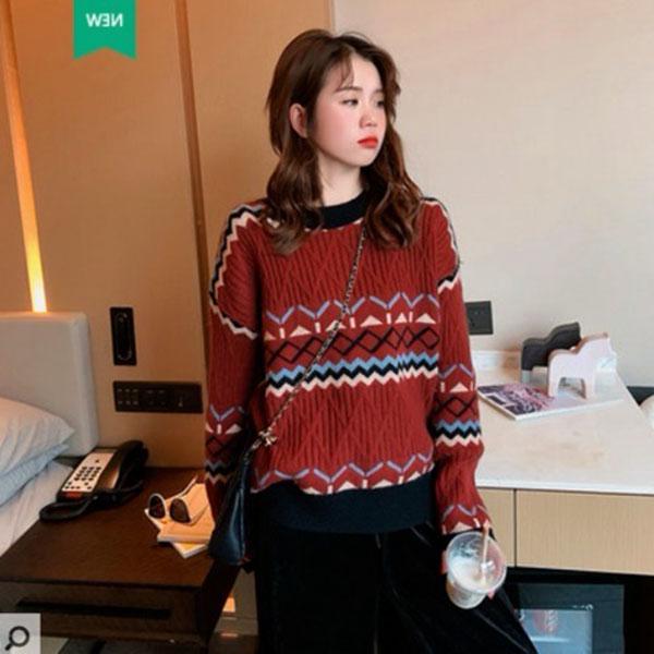 Loose round neck Sweater Women Thick Warm Vintage Knitted Sweater Casual Pullover sweater outwear Autumn Winter