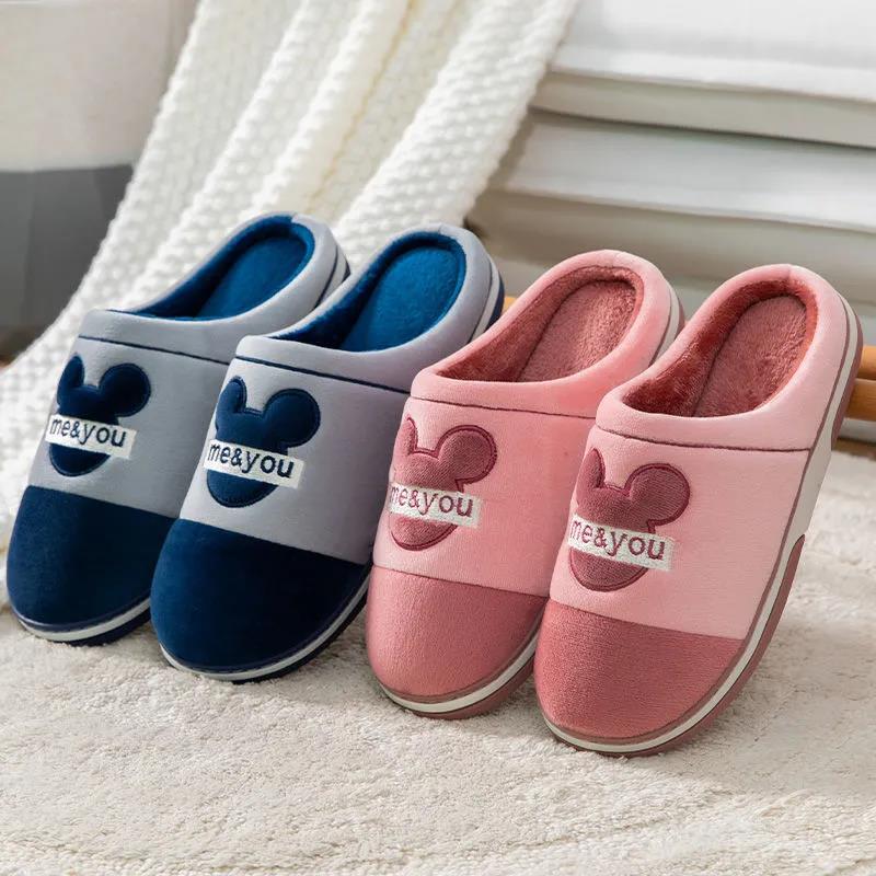 Home Men's Winter Cotton Slippers Indoor Non-slip and Warm Couples Plus Velvet Slippers Women's Thick Bottom Plush Slippers