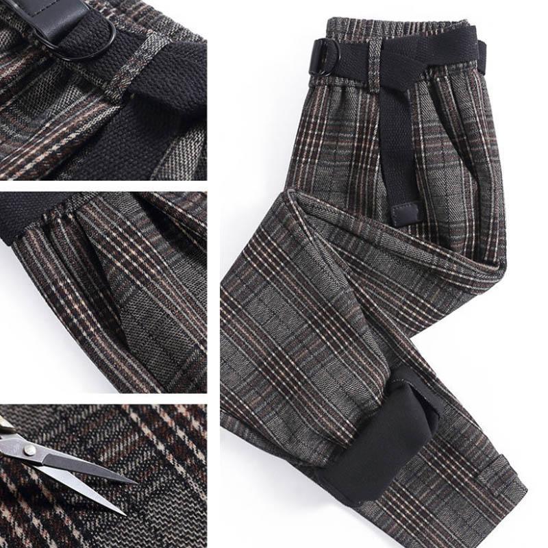 Plaid Trousers Women's Straight Loose Autumn and Winter Models High-waisted Thin Plus Velvet Thick Woolen Trousers Women's Harem Pants