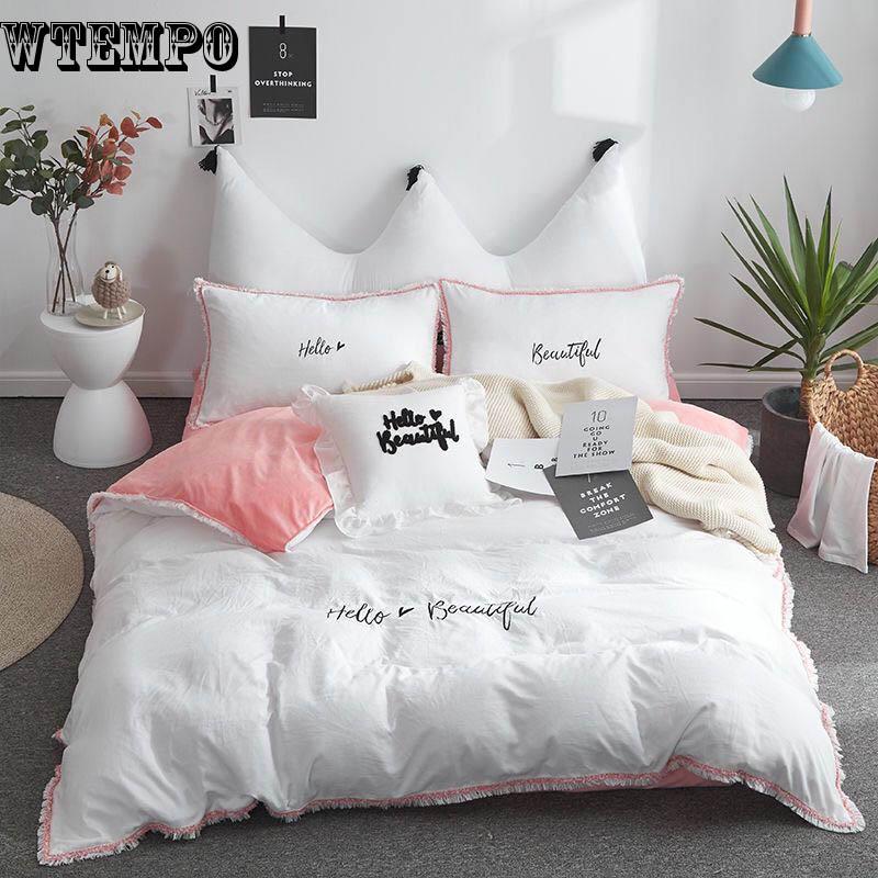 Bedding Four Sets of Princess Windmm Single Water Lotus Cotton Thick Grinding Bedding Three-piece Set of Winter