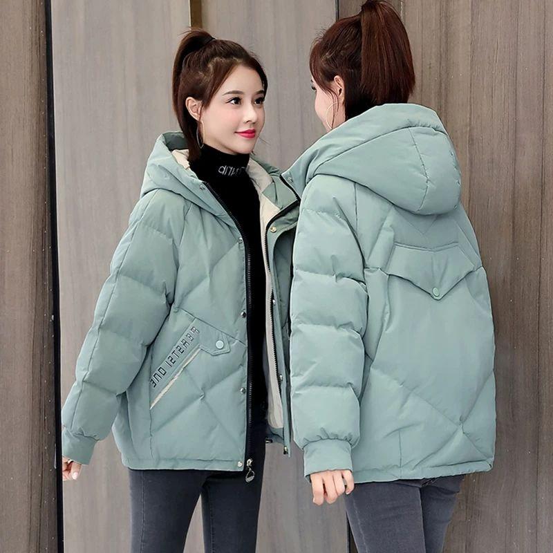Women's Mid-length Down Jacket Winter Korean Loose Cotton Clothes Casual Hooded Padded Jacket