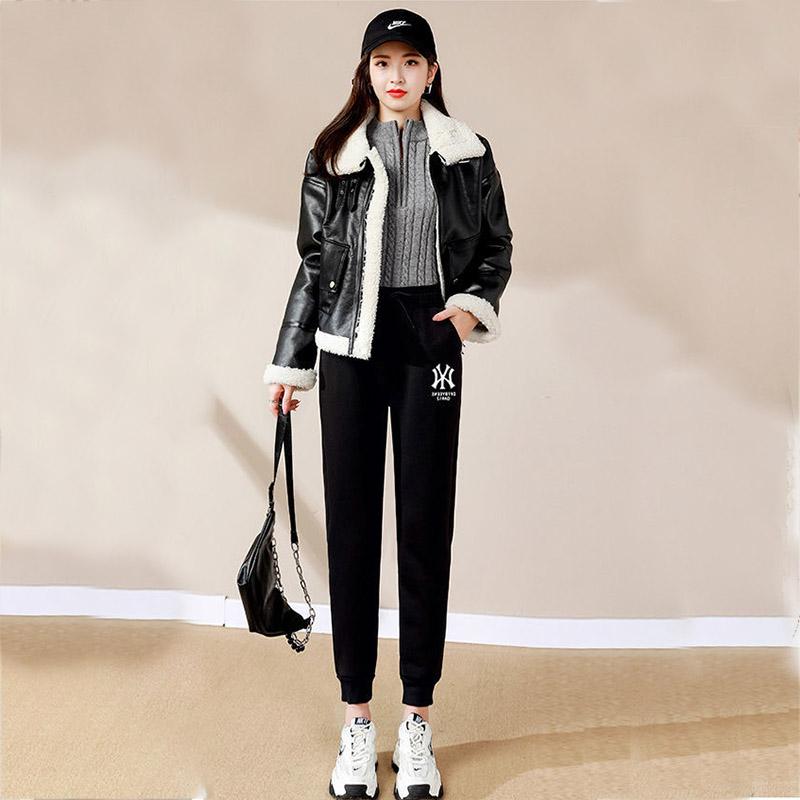 Sweatpants Women's Autumn and Winter Plus Velvet Thick Wild Harem Pants Women's Casual Pants Tie-foot Pants Women Were Thin