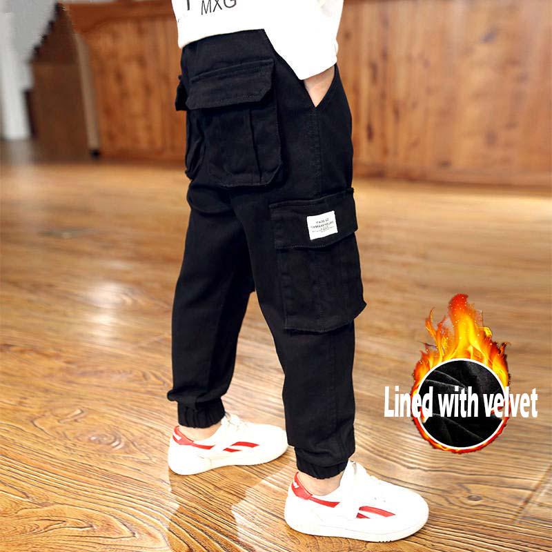 Boys Winter Velvet Pants Casual Trousers Kids Children Fashion Long Pants Baby Elastic Waist Pants