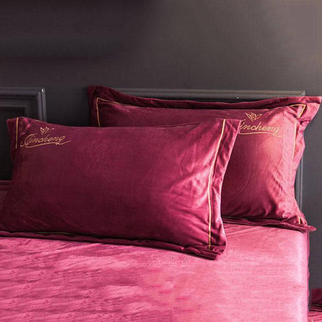 4pcs  Fleece Bedding Set Pure Color  Bed Sheet Quilt Cover Pillowcase Winter Warm Bedding