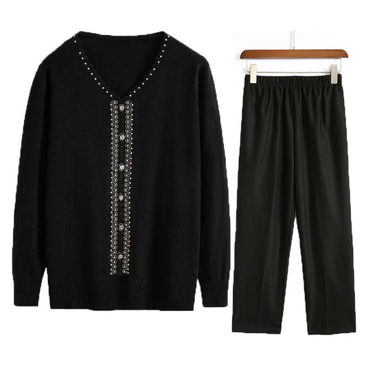 Sweater Women's Knitwear Set Mother's Wear Autumn/Winter Base Shirt Loose Plus Size Top Pants