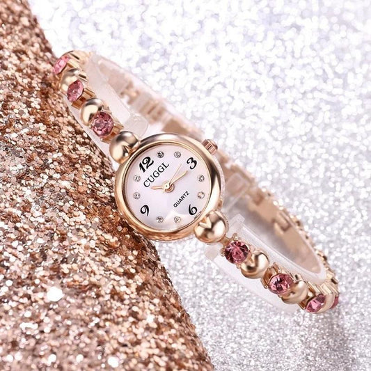 Women's Korean Luxury Rhinestones Quartz Watches Small Simple Bracelet Watches Crystal Diamond All-match Watch Bracelet