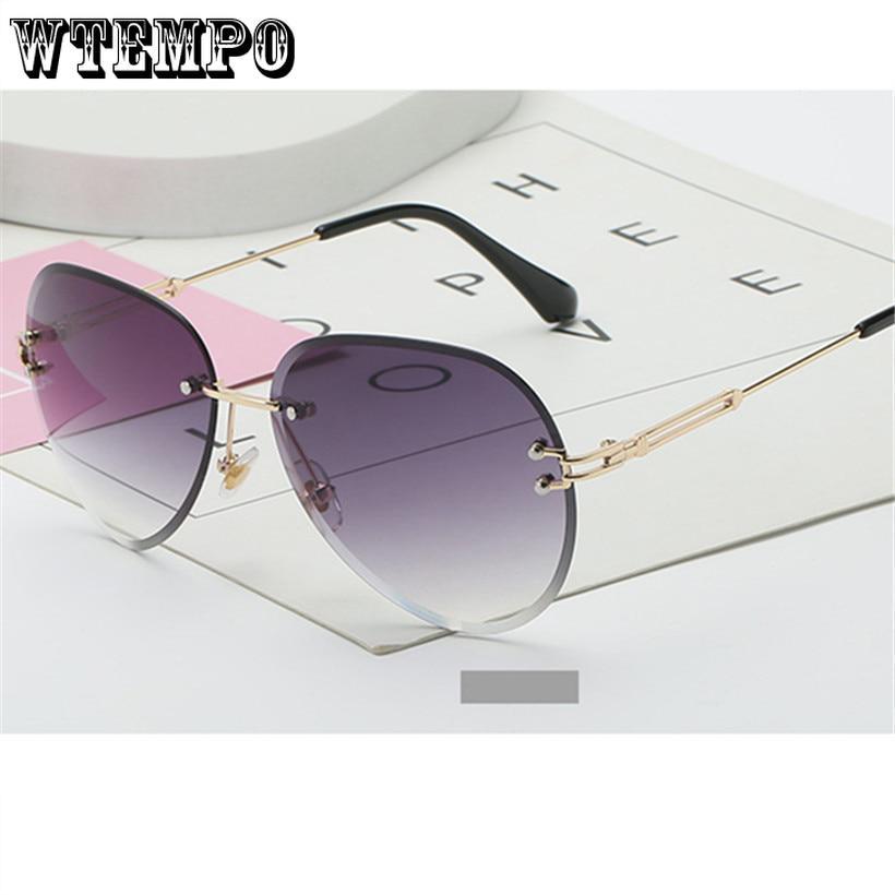 Rimless Sunglasses Women Fashion Designer Sun Glasses Metal Farme Gradient Shades Cutting Lens Famal