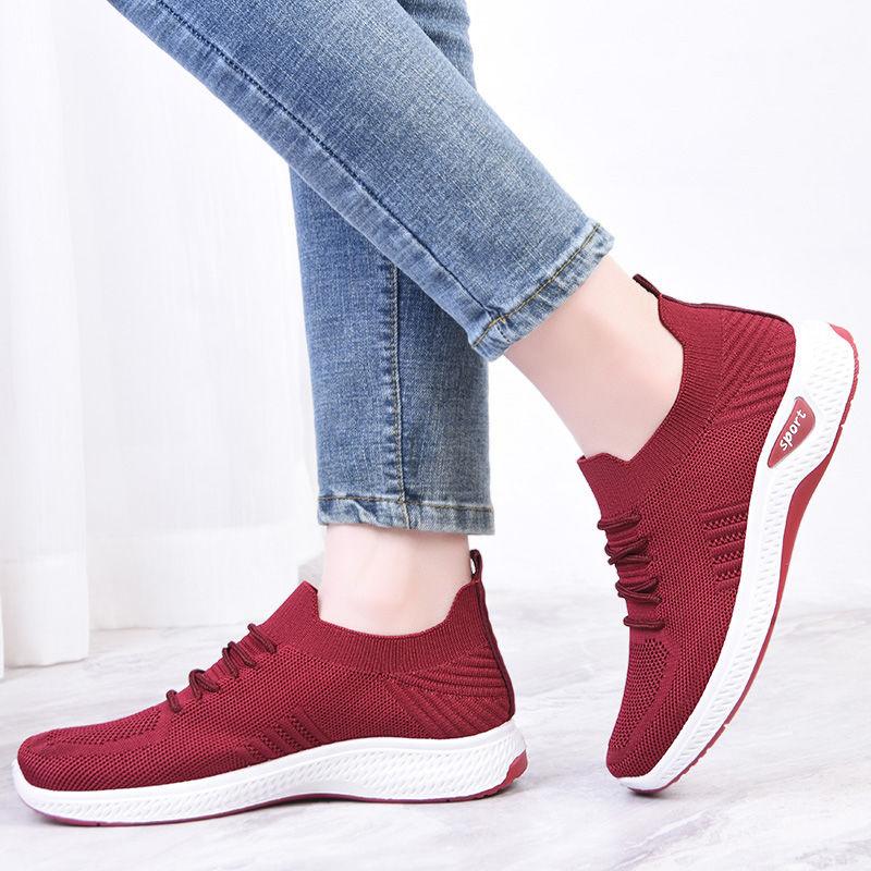 Women's Single Shoes Stretch Mesh Cotton Casual Breathable Sneakers Lazy One-legged Soft-soled Cloth Shoes