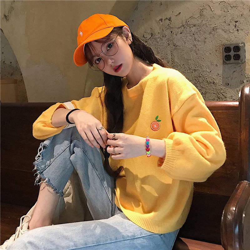 Winter Women Candy-colored Warm Pullover Sweater Girl Round Neck Loose Bottoming Shirt Top