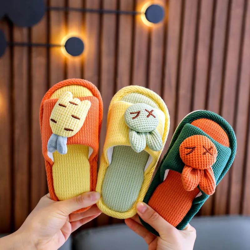 Slippers Women's Linen Slippers Parent-child Cute Home Indoor Non-slip Cotton Linen Cloth Art Spring and Autumn Children's Floor Slippers