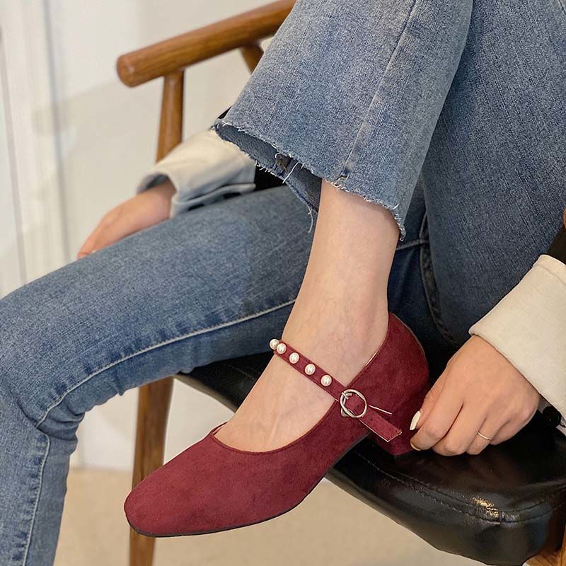 Square-toed Single Shoes Women's Wild Fashion Pumps Autumn Girl Thick-heeled French High Heels