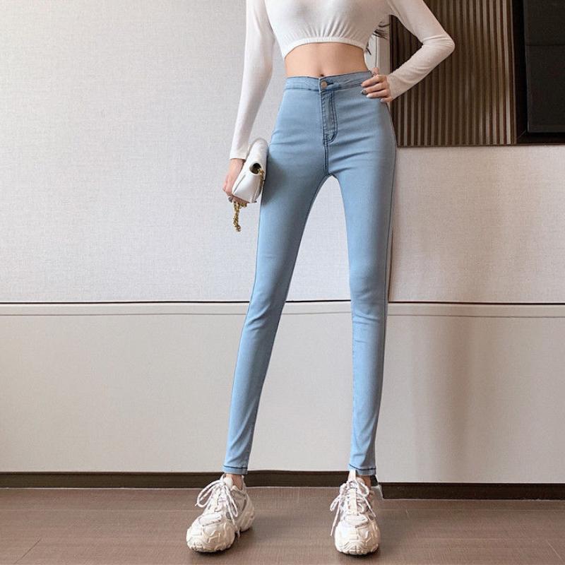 High-waist Buttocks and Cashmere Jeans Women's Spring Slim Slimming and High-bottomed Elastic Feet Pencil Pants Trend