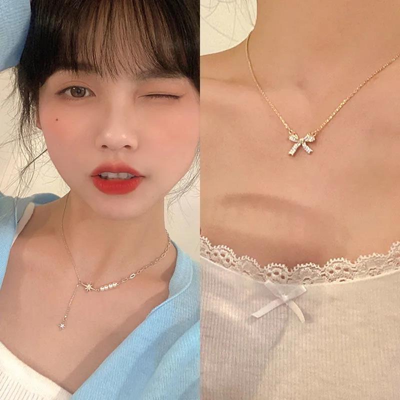 Multiple Types Necklace Butterfly Love Water Drop Pendant  Female Light Luxury Niche Design Style Clavicle Chain Golden Colour