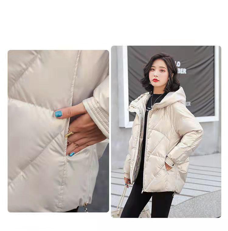 Winter Short Thickened Windproof Cold Warmth Loose Loose Hooded Casual Slim Solid Color Ladies Coat Jacket Padded