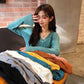 Spring and Autumn Clothing Net Red Knitted Cardigan Female Korean Version of The Western Style V-neck Wild Long-sleeved Bottoming Shirt Top