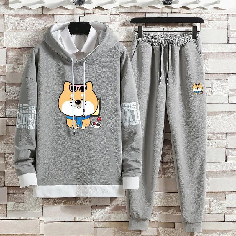 School Style Sweater Suit Spring Men Clothing Casual Hooded Pullover and Pants Teen Student Sports Suit