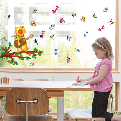 Cartoon wall stickers cat playing guitar kindergarten bedroom wall decoration painting stickers