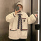 Winter All-match Lamb Wool Cotton Jacket Women Loose Lamb Wool White Mid-length Cotton Jacket