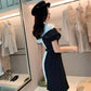 Pofulove Improved Cheongsam Dress Summer Women's Plus Size Dress Striped Irregular Dress Elegant