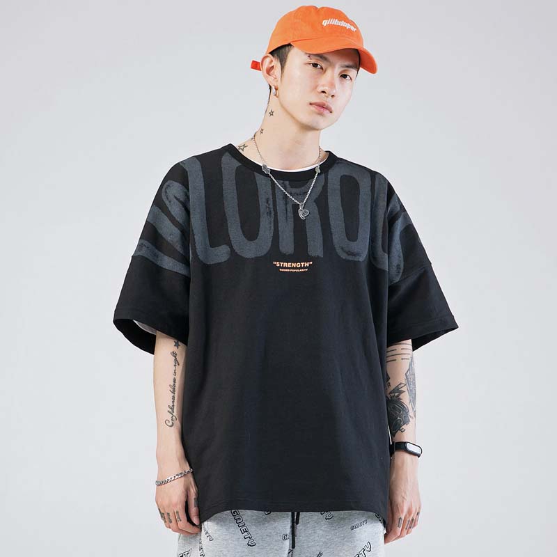 Summer New Short-sleeved T-shirt Men's Tide Brand Student Pure Cotton Printing Hip-hop Loose Shoulder Five-point Sleeve T-shirt