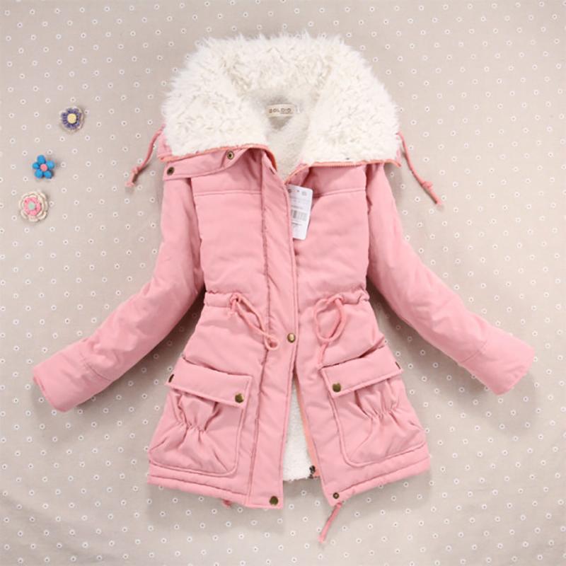 Women Parkas Hooded Warm Winter Jackets Woolen Thick Drawstring Slim Cotton Parkas Coat